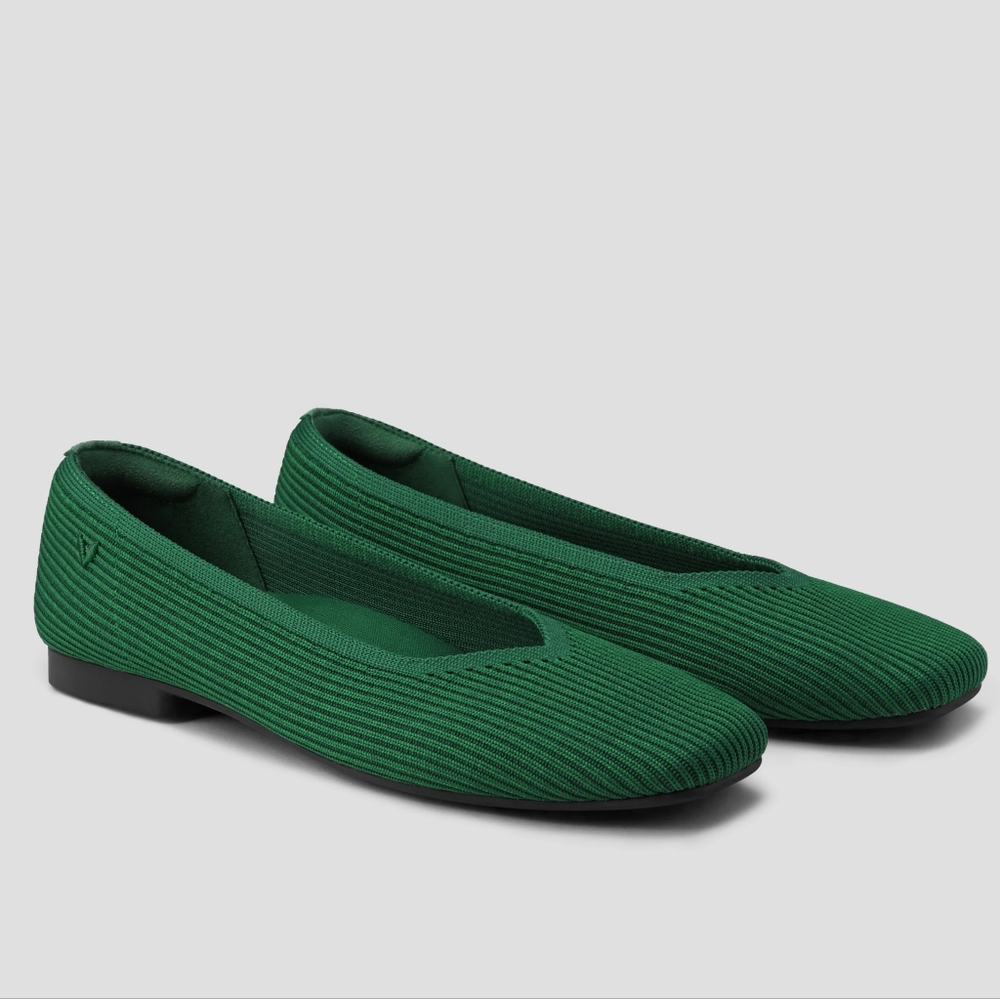 Vivaia Green Square-Toe V-Cut Flats (Margot™ 2.0)